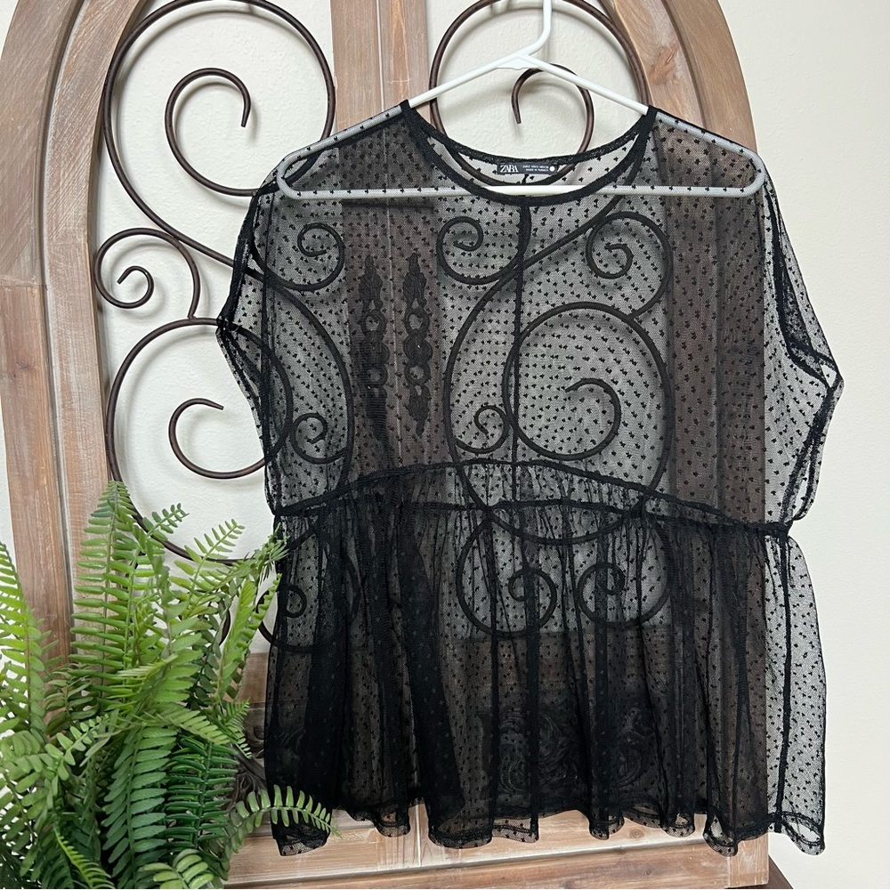 Zara sheer polka dot blouse